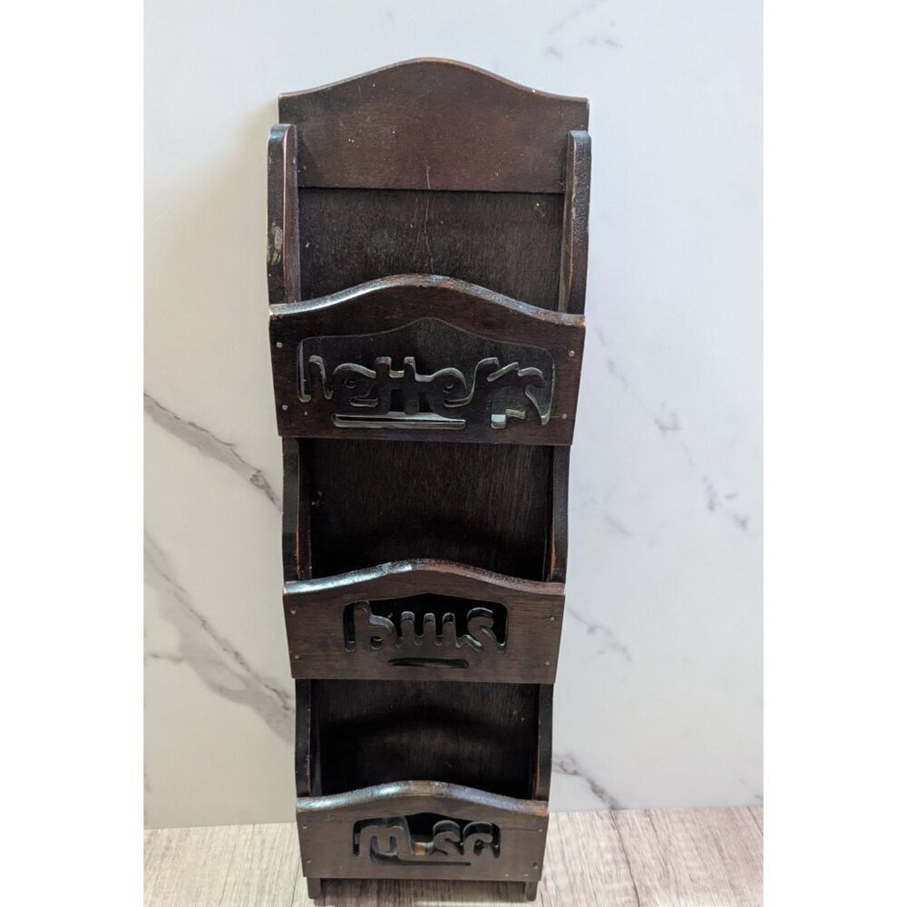 Vintage Wooden Wall-Mounted Letter & Bill Holder Organizer‎ Made In Italy 20.5 x